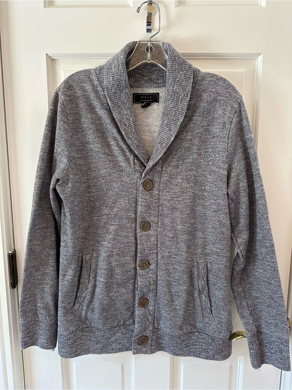 21 Men Shawl Collar Gray Button-Up Sweater